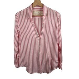 Grant & Grace Monte Carlo Shirt Blouse Pink Striped Top Sz XS Thin Light Long Sl